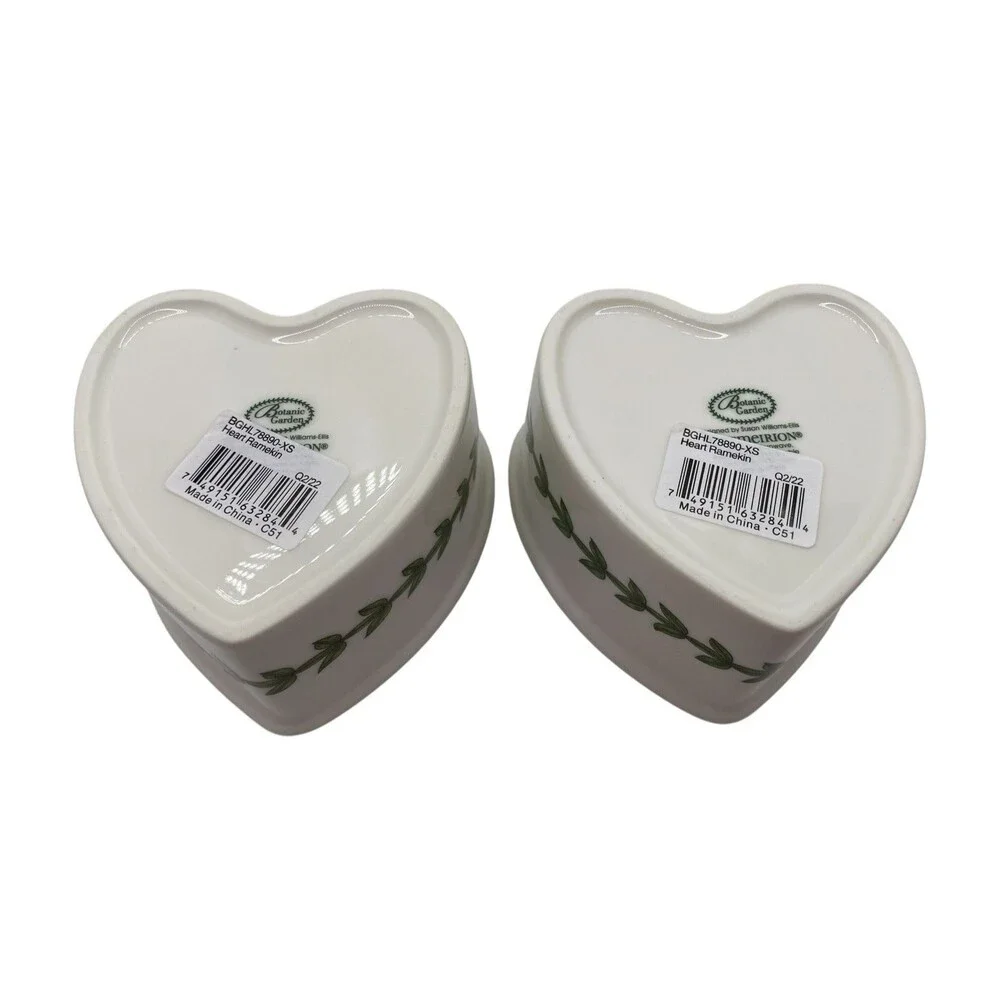 PORTMEIRION Set of 2 Botanic Garden Heart Shape Ramekins Pansies Butterflies NEW